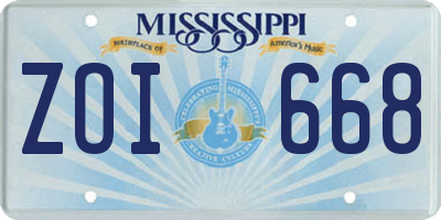 MS license plate ZOI668