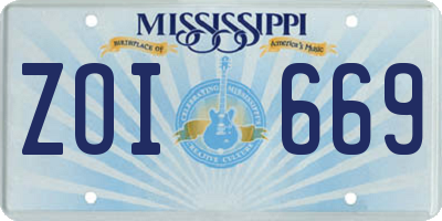MS license plate ZOI669