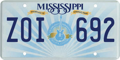 MS license plate ZOI692