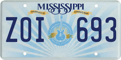 MS license plate ZOI693
