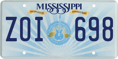 MS license plate ZOI698