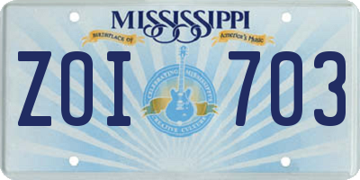 MS license plate ZOI703