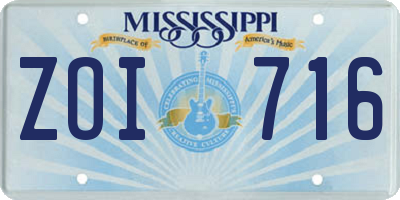 MS license plate ZOI716