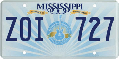 MS license plate ZOI727