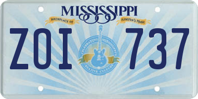 MS license plate ZOI737