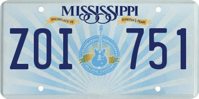 MS license plate ZOI751