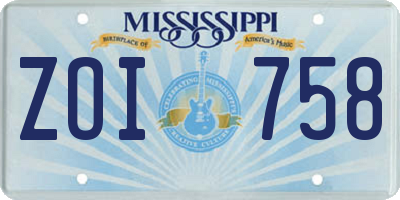 MS license plate ZOI758