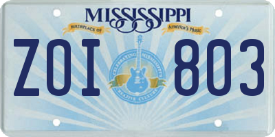 MS license plate ZOI803