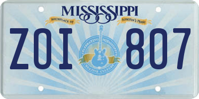 MS license plate ZOI807