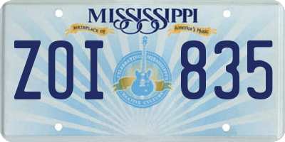 MS license plate ZOI835