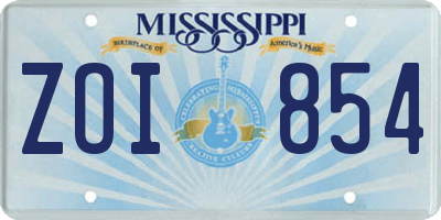 MS license plate ZOI854