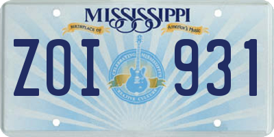 MS license plate ZOI931