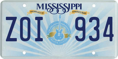 MS license plate ZOI934