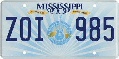 MS license plate ZOI985