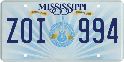 MS license plate ZOI994