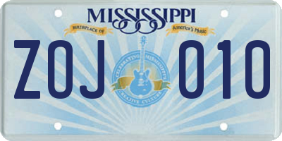 MS license plate ZOJ010