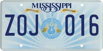 MS license plate ZOJ016