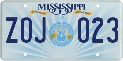MS license plate ZOJ023