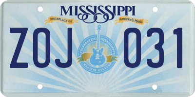 MS license plate ZOJ031