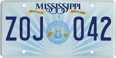 MS license plate ZOJ042