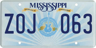 MS license plate ZOJ063