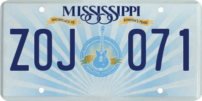 MS license plate ZOJ071