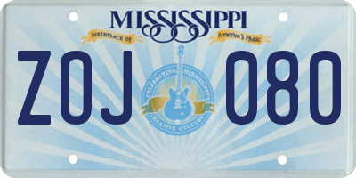 MS license plate ZOJ080