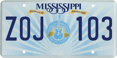 MS license plate ZOJ103