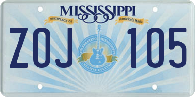 MS license plate ZOJ105