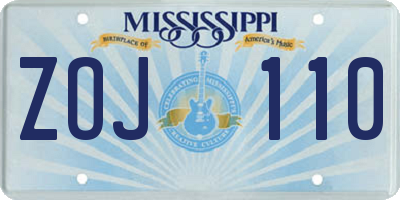 MS license plate ZOJ110