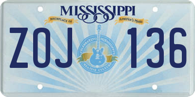 MS license plate ZOJ136