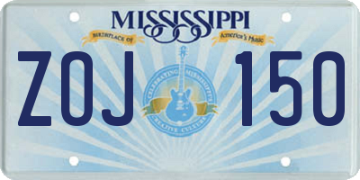 MS license plate ZOJ150