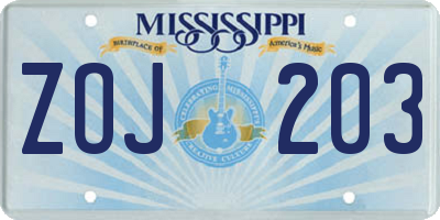 MS license plate ZOJ203