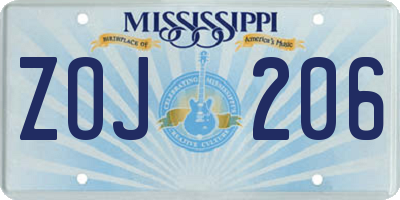 MS license plate ZOJ206