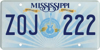 MS license plate ZOJ222