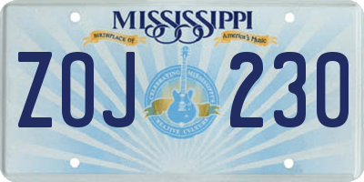 MS license plate ZOJ230