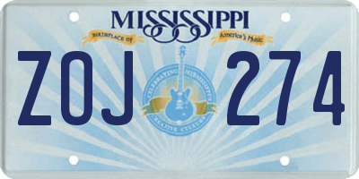 MS license plate ZOJ274
