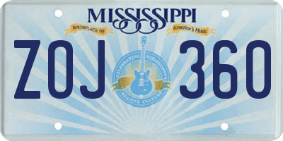 MS license plate ZOJ360