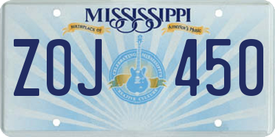 MS license plate ZOJ450