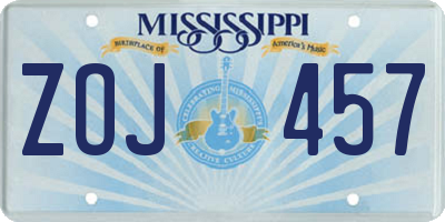 MS license plate ZOJ457