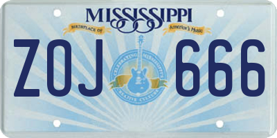 MS license plate ZOJ666