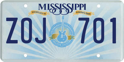 MS license plate ZOJ701