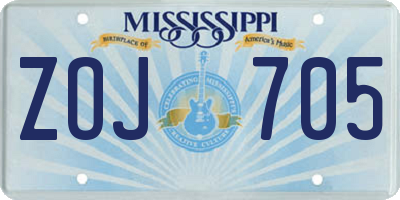 MS license plate ZOJ705