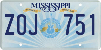 MS license plate ZOJ751