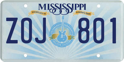 MS license plate ZOJ801
