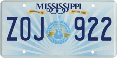 MS license plate ZOJ922