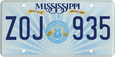 MS license plate ZOJ935