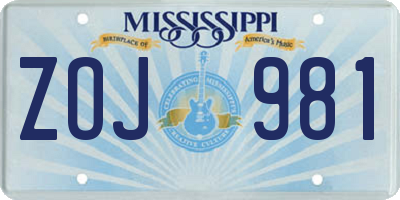 MS license plate ZOJ981