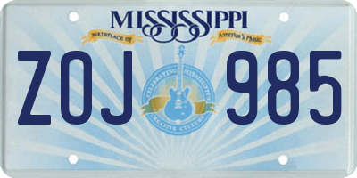 MS license plate ZOJ985