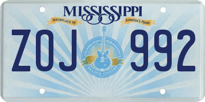 MS license plate ZOJ992